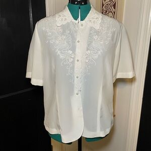 Vintage Embroidered Blouse with Pearl Accents